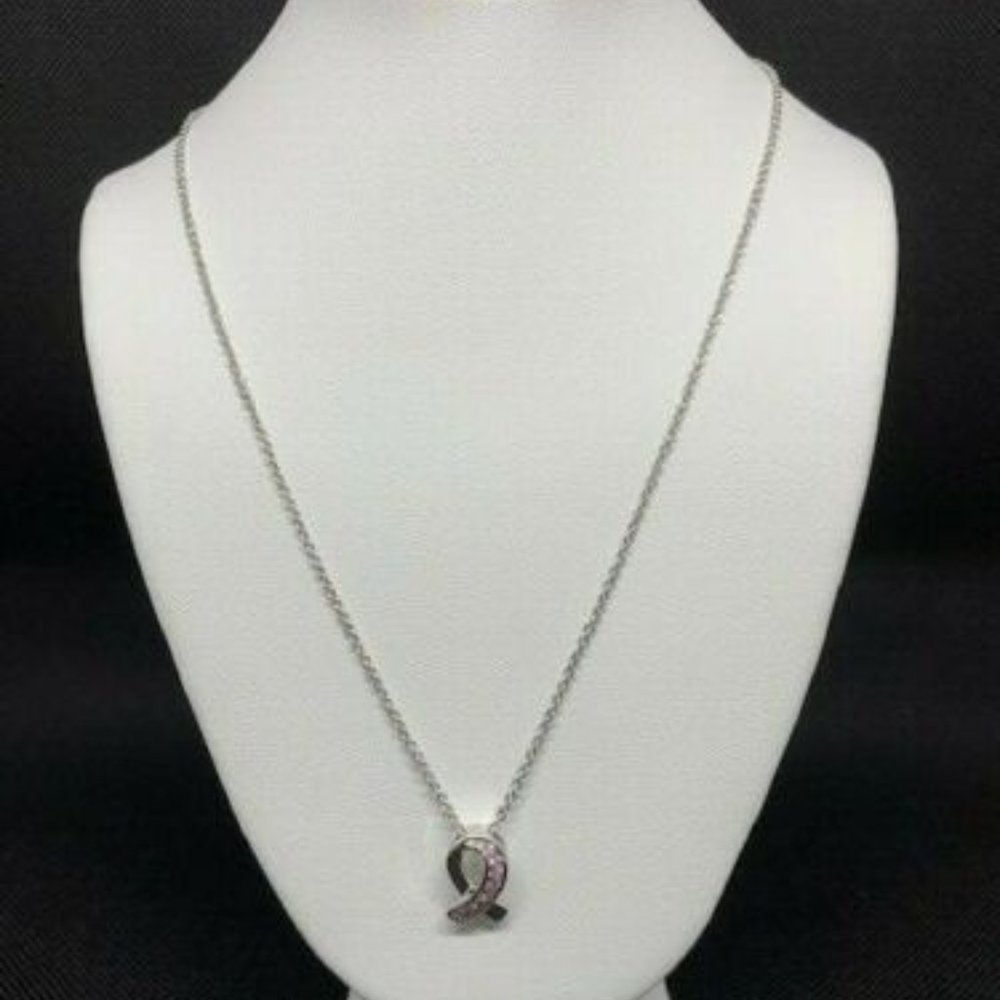 RS Covenant Pink Breast Cancer Ribbon Cubic Zirconia Necklace w/warranty 18"